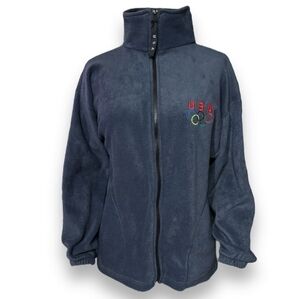 USA Olympic Rings Embroidered Fleece Zip Front Jacket Made in USA100%